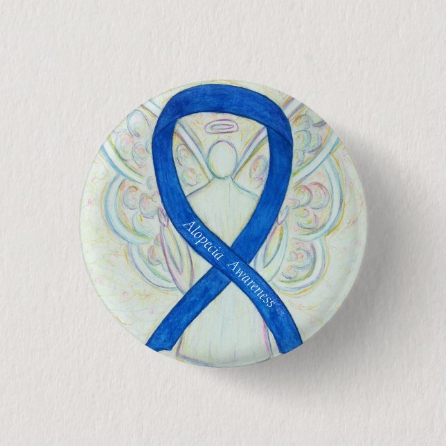 Alopecia Angel Blue Awareness Ribbon Custom Button (Front)