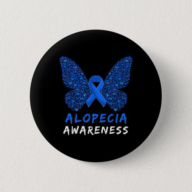 Alopecia Areata Awareness Month Blue Ribbon  6 Cm Round Badge (Front)