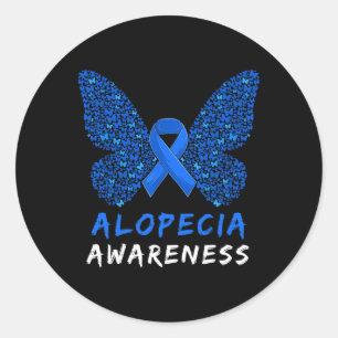 Alopecia Areata Awareness Month Blue Ribbon Classic Round Sticker