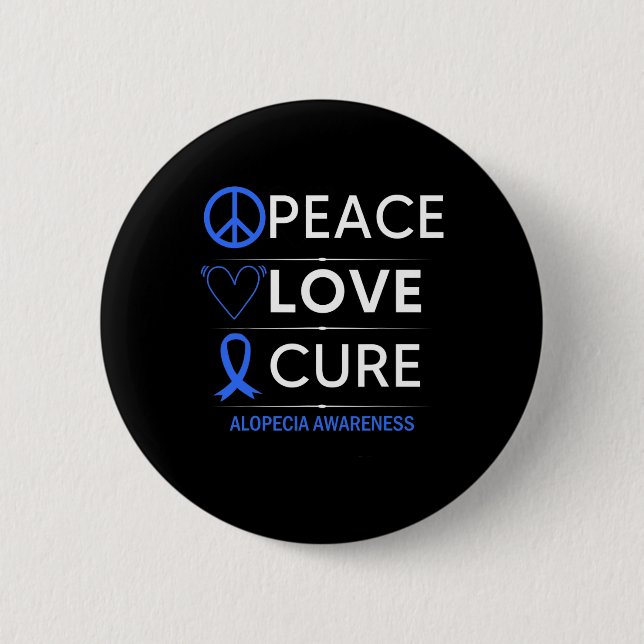 Alopecia Areata Awareness Peace Love Cure Hair Los 6 Cm Round Badge (Front)