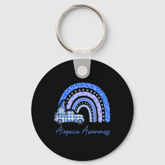 Alopecia Awareness Blue Gnomes Truck Rainbow  Key Ring