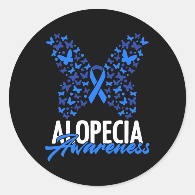 Alopecia Awareness Blue Ribbon Butterfly Alopecia  Classic Round Sticker (Front)
