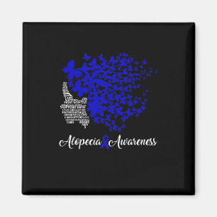 Alopecia Awareness Blue Ribbon Hair Loss Butterfly Magnet
