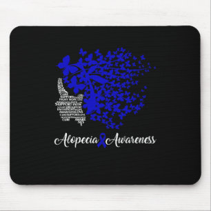 Alopecia Awareness Blue Ribbon Hair Loss Butterfly Mouse Pad