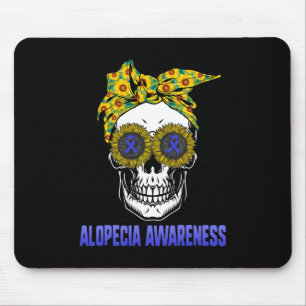Alopecia Awareness Blue Ribbon Hair Loss Skull Sun Mouse Pad