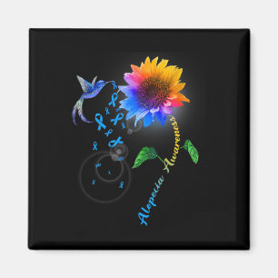 Alopecia Awareness Blue Sunflower Hummingbird Magnet