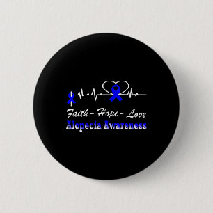 Alopecia Awareness Heartbeat Christian Cross Blue  6 Cm Round Badge