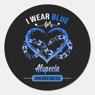 Alopecia Awareness I Wear Blue Butterfly Heart Classic Round Sticker