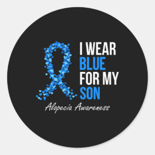 Alopecia Awareness I Wear Blue For My Son Blue Rib Classic Round Sticker
