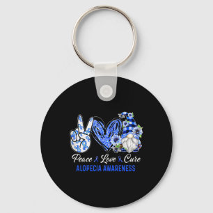 Alopecia Awareness Peace Love Cure Gnome Key Ring