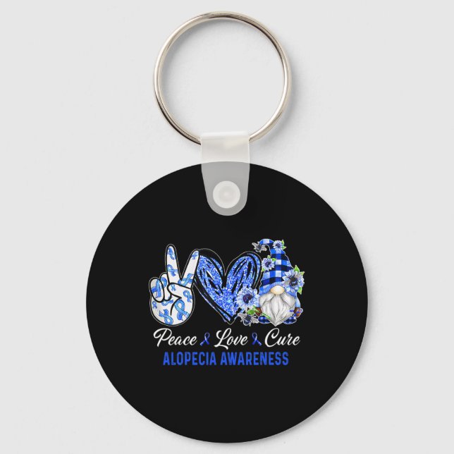 Alopecia Awareness Peace Love Cure Gnome  Key Ring (Front)