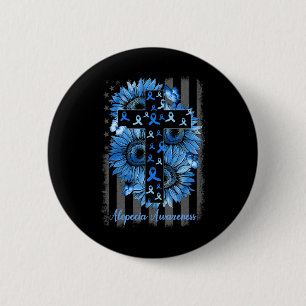 Alopecia Awareness Sunflower American Flag  6 Cm Round Badge