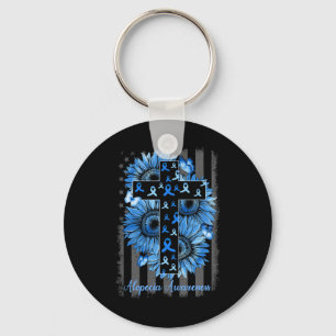 Alopecia Awareness Sunflower American Flag  Key Ring