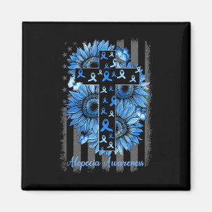 Alopecia Awareness Sunflower American Flag Magnet