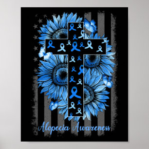 Alopecia Awareness Sunflower American Flag Poster