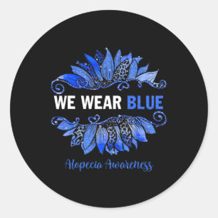 Alopecia Awareness We Wear Blue Sunflower  Classic Round Sticker