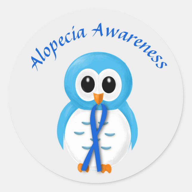 Alopecia Awareness with Blue Ribbon Classic Round Sticker (Front)