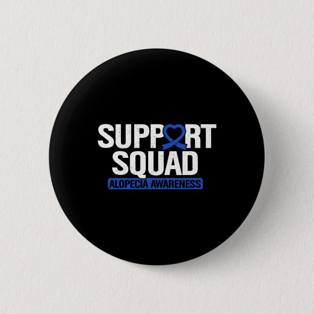 Alopecia Support Squad Hairloss Baldness Blue Ribb 6 Cm Round Badge (Front)