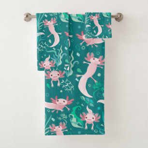 Alotta Pink Axolotls on Teal Bath Set