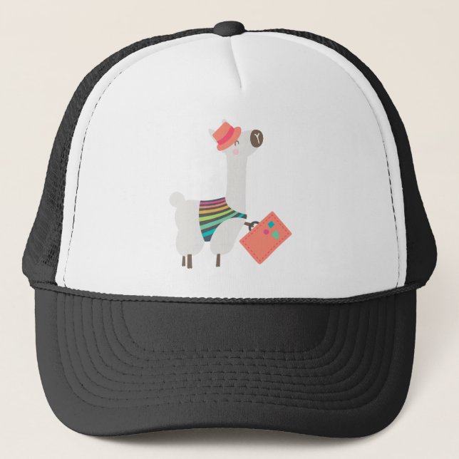 Alpaca and Suitcase Trucker Hat (Front)