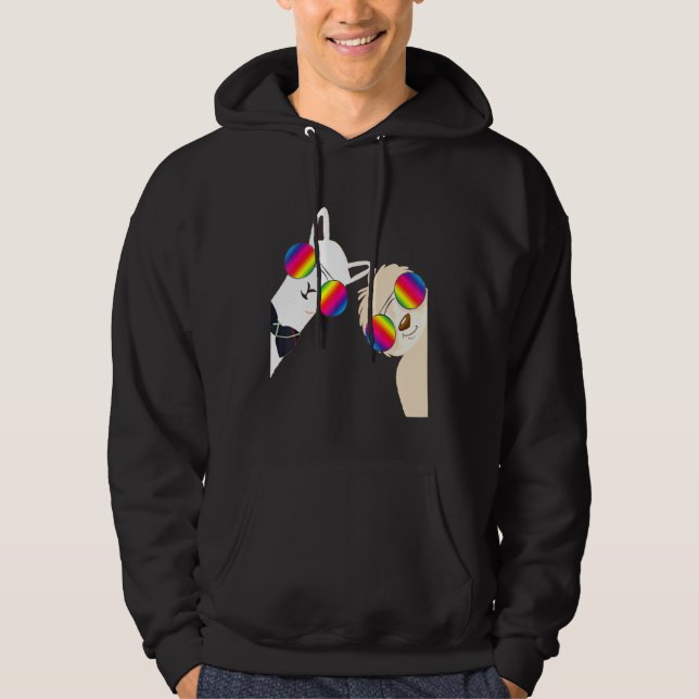 Alpaca Animal Friend Bff Rainbow Glasses Llama Slo Hoodie (Front)