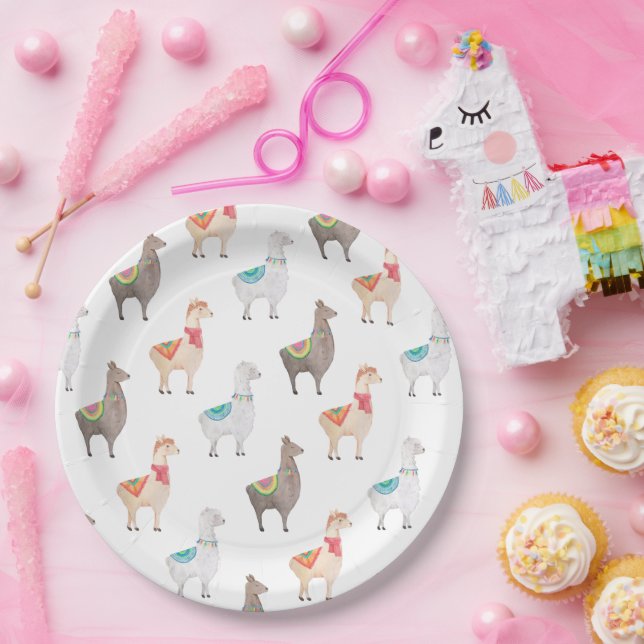 Alpaca Baby Shower | Watercolor Llama Kids Party Paper Plate (Party)