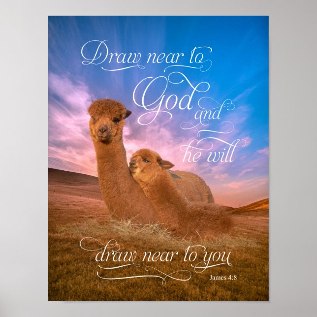 Alpaca Bible Verse Draw Near to God Poster (Front)