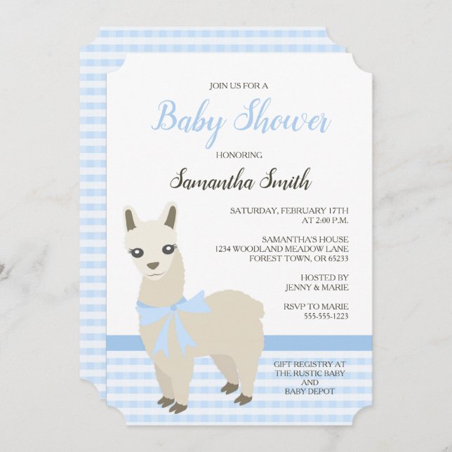 Alpaca Blue Baby Shower Invitation (Front/Back)