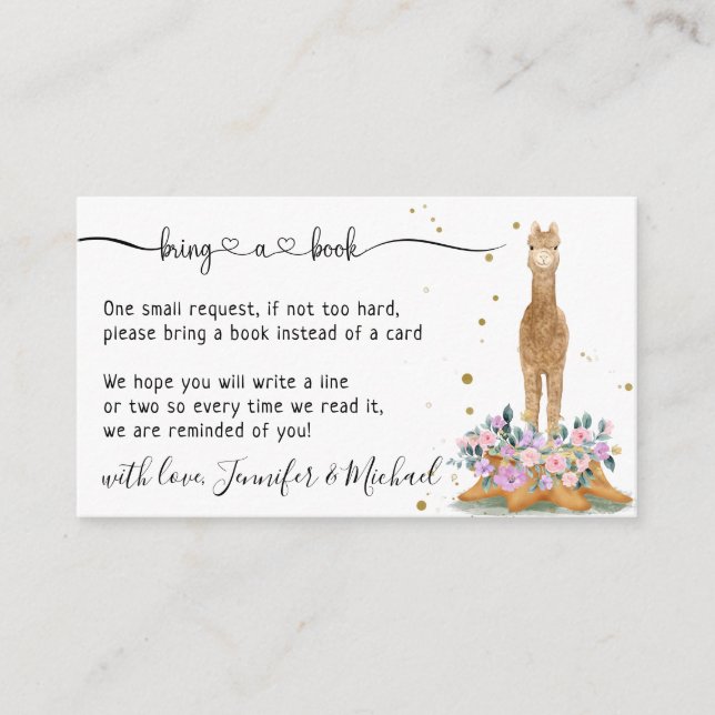 Alpaca Bring a Book Baby Shower Enclosure Card (Front)