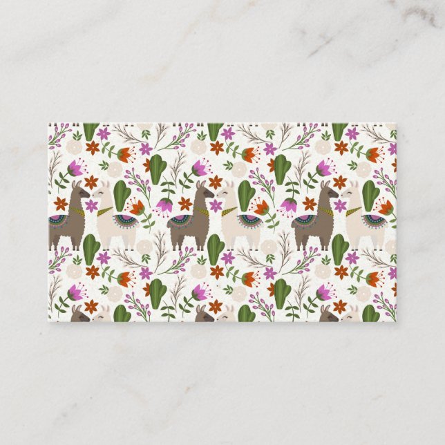 Alpaca Cactus Floral Pattern Animal Lover Business Card (Front)
