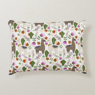 Alpaca Cactus Floral Pattern Animal Lover Decorative Cushion