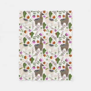 Alpaca Cactus Floral Pattern Animal Lover Fleece Blanket