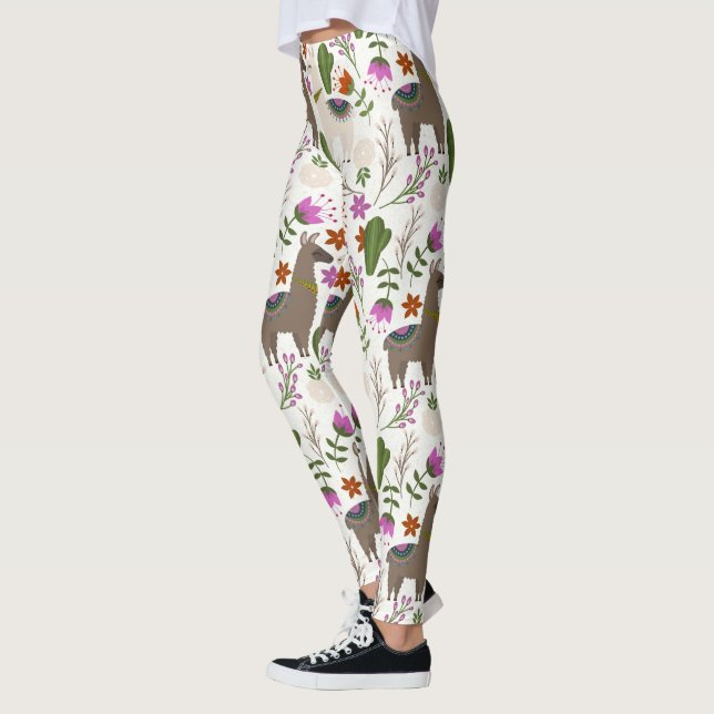 Alpaca Cactus Floral Pattern Animal Lover Leggings (Left)