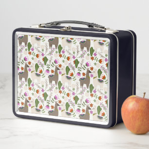 Alpaca Cactus Floral Pattern Animal Lover Metal Lunch Box