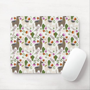 Alpaca Cactus Floral Pattern Animal Lover Mouse Pad