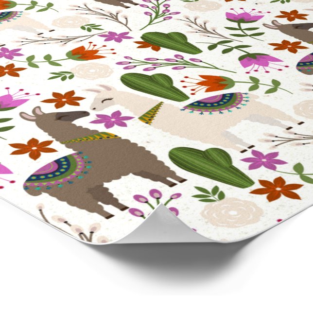 Alpaca Cactus Floral Pattern Animal Lover Poster (Corner)