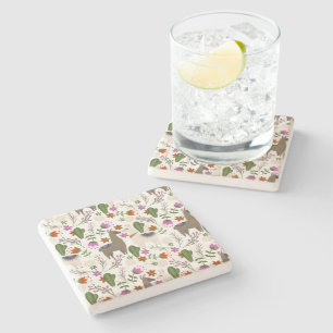 Alpaca Cactus Floral Pattern Animal Lover Stone Coaster