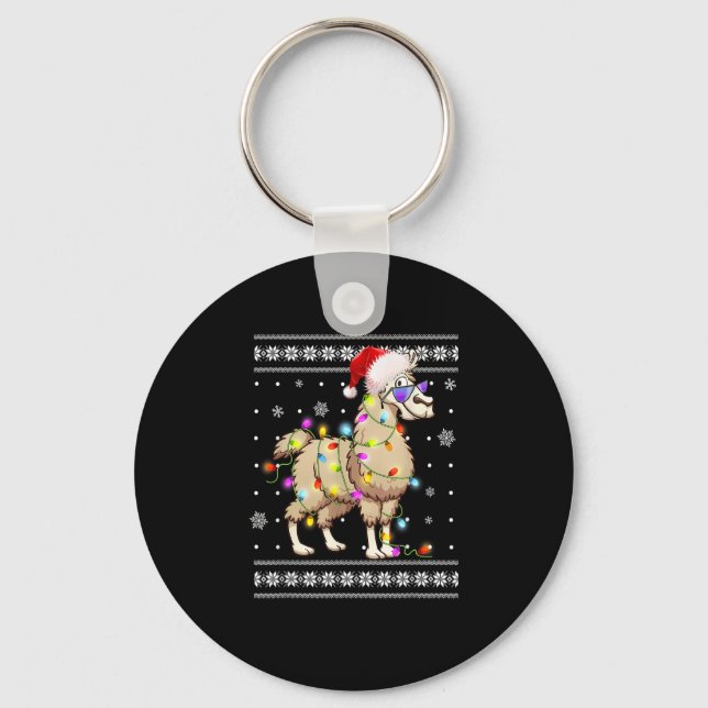 Alpaca Christmas Lights Ugly Xmas Sweater Santa Ha Key Ring (Front)