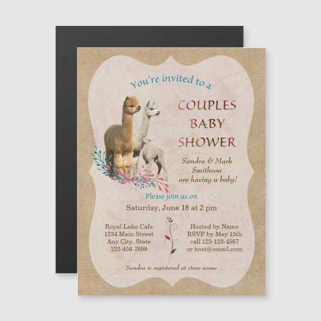 Alpaca Couples Baby Shower Magnetic Invitations (Front/Back)
