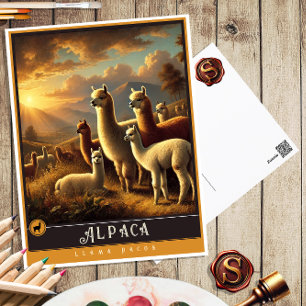 Alpaca Cute Family Vintage Animal Postcard