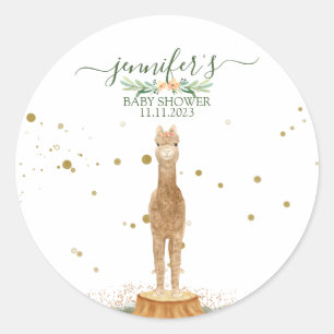 Alpaca Family Baby Shower Favour Classic Round Sticker
