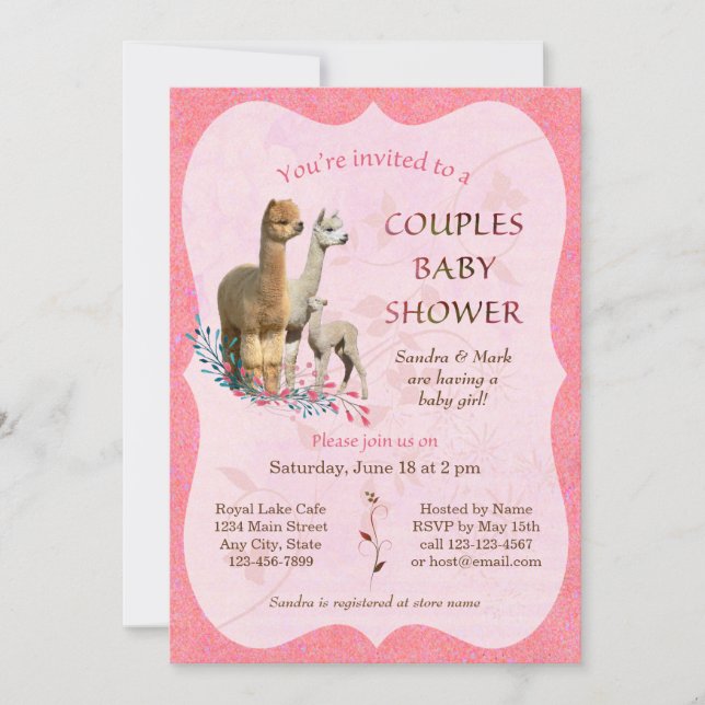 Alpaca Family Couples Baby Shower Invitation Girl (Front)
