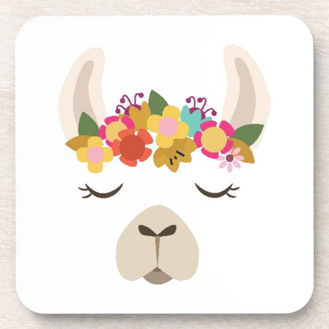 Alpaca & Flowers Pattern Coaster (Front)