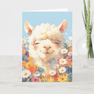 Alpaca Hiding in Flowers Card