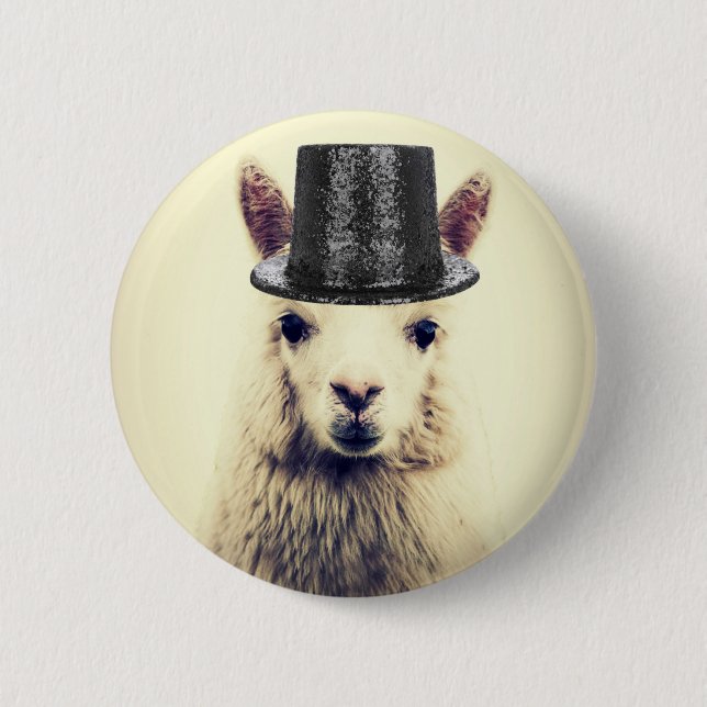 Alpaca in a Tophat 6 Cm Round Badge (Front)