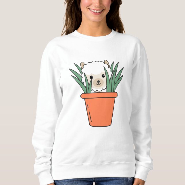 Alpaca In Plant Flower Pot Flower Cute Alpacas Sweatshirt (Front)