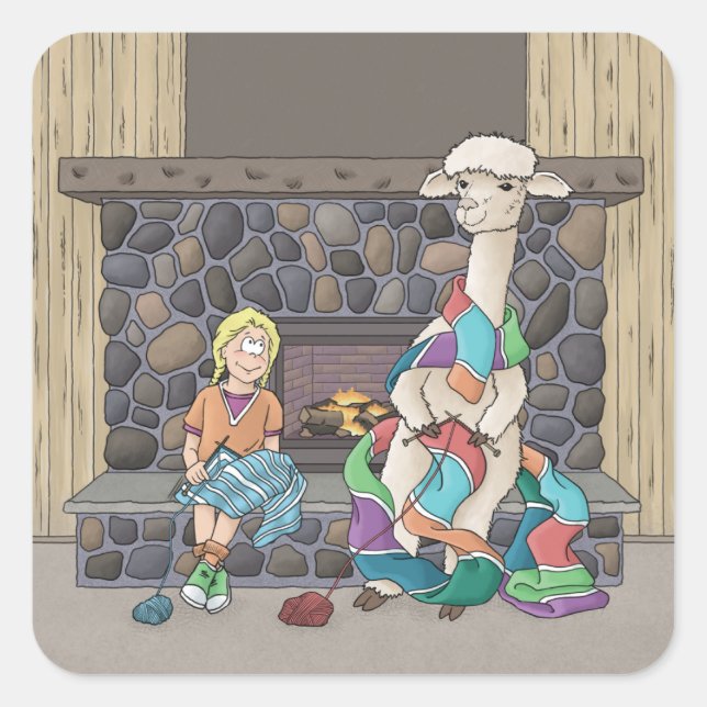 Alpaca Knitting Square Sticker (Front)