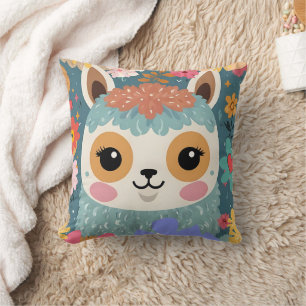 Alpaca LLama Cute Floral Pattern  Cushion