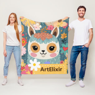 Alpaca LLama Cute Floral Pattern  Fleece Blanket