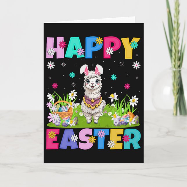 Alpaca Llama Happy Easter Egg Hunt Bunny Ear Alpac Card (Front)